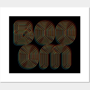 BOOOM -  70s Retro Style Typographic Rainbow Outline Design Posters and Art